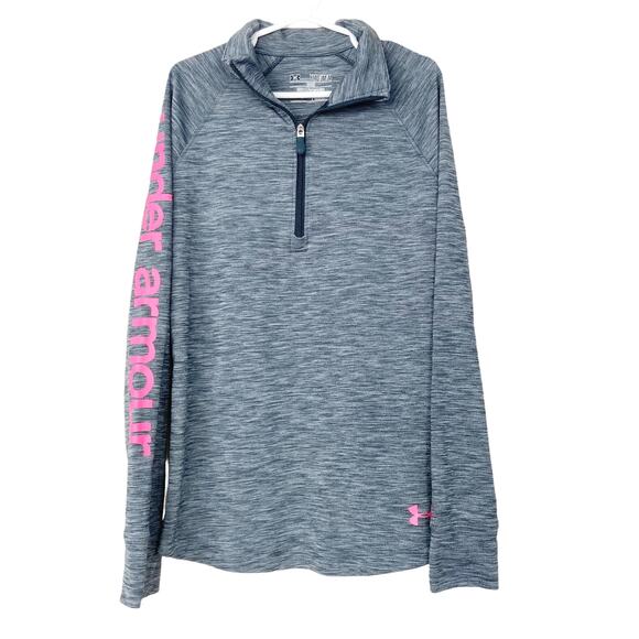 Under Armour Gray Pink Quarter Zip Sz YM - Picture 1 of 6